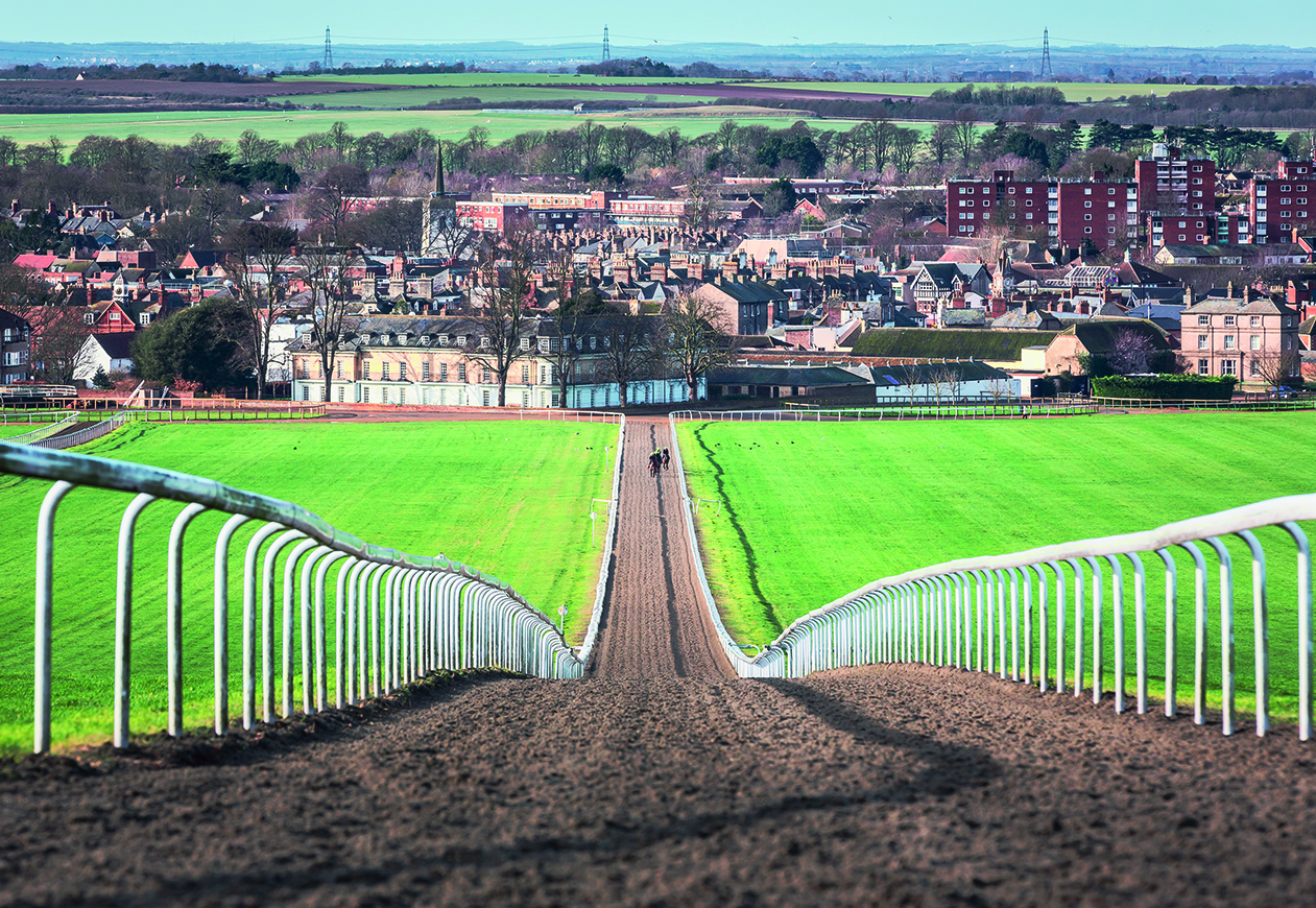 newmarket racecourse with newmarket town in the background